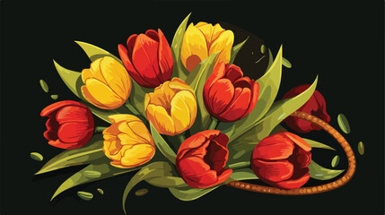 Obraz na płótnie Canvas Beautiful bouquet of yellow tulips tied with elegan