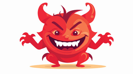 Devil laughing flat vector illustration. Little red