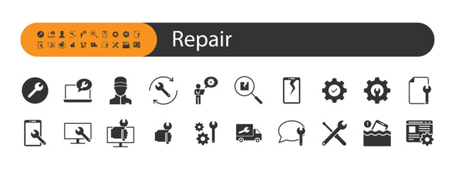 set of repair icons, maintenance, fix, service