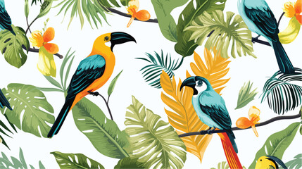 Beautiful seamless pattern with tropical birds and