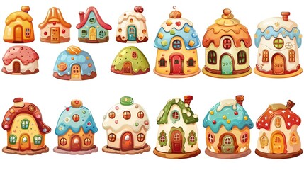 Fototapeta premium cute fairytale cartoon house clipart isolated on white background, pudding cake hut, Generative Ai 