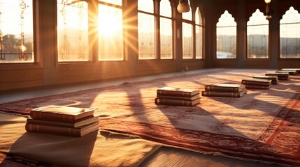 Above mosque carpet group and quran for faith UHD WALLPAPER
