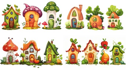 Obraz na płótnie Canvas cute fairytale vegetable house in garden, collection set isolated on white background, Generative Ai