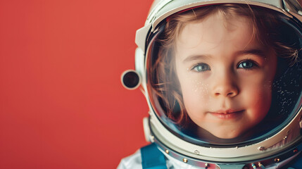 little girl wearing space helmet portarite