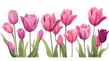 Beautiful tulip flowers hand drawn with contour lin