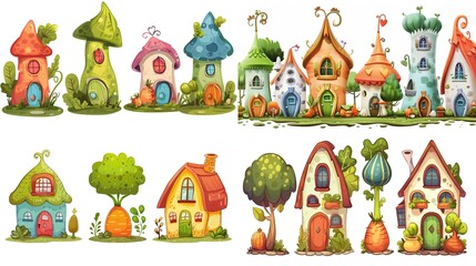 cute fairytale cartoon house clipart isolated on white background, quirky house in flower garden , Generative Ai