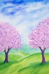 Fototapeta premium spring trees watercolor, blooming spring trees watercolor