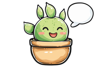 succulent character in a pot with a speech bubble, ready to convey a personalized message or announcement.