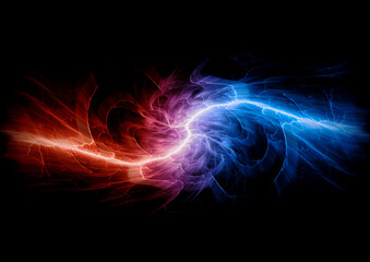 Red and blue lightning, abstract electrical background