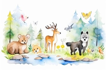 summer wildlife watercolor, active summer wildlife watercolor