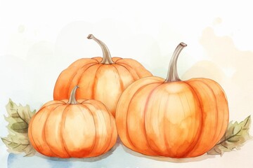 Thanksgiving pumpkins watercolor, autumnal Thanksgiving pumpkins watercolor