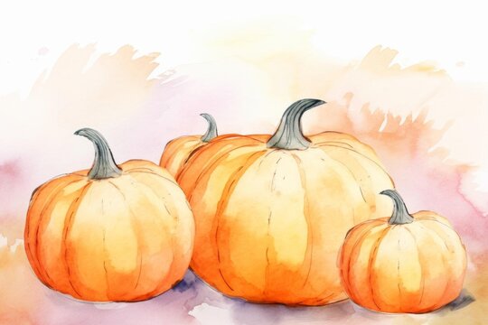 Thanksgiving pumpkins watercolor, autumnal Thanksgiving pumpkins watercolor