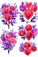 Valentine flowers watercolor, lush Valentine flowers watercolor