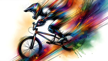 Naklejka premium Abstract watercolor painting of a BMX Racing Cyclist