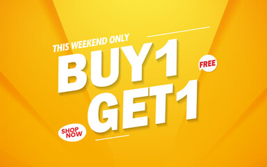 sale banner template yellow. Buy 1 Get 1 free.