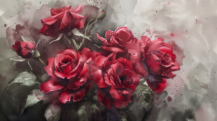 A detailed watercolor painting of a rose bouquet, Generative AI - obrazy, fototapety, plakaty