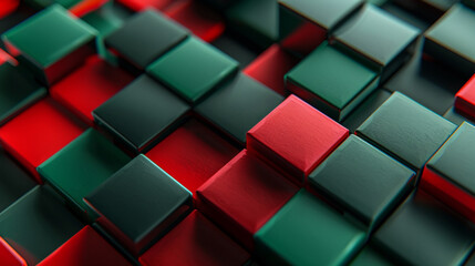 Abstract background of green and red blocks - 3d rendering. AI.