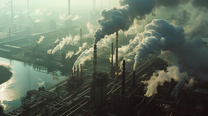 Industrial emissions are visible from above. AI. - obrazy, fototapety, plakaty