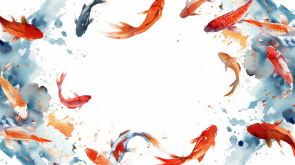 Colorful koi fish art surrounding a white center.