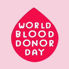 World blood donor day. Banner. Flat design. Hand drawn illustration on pink background.