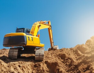Obraz premium excavator blue sky heavy machine construction site. Creative Banner. Copyspace image