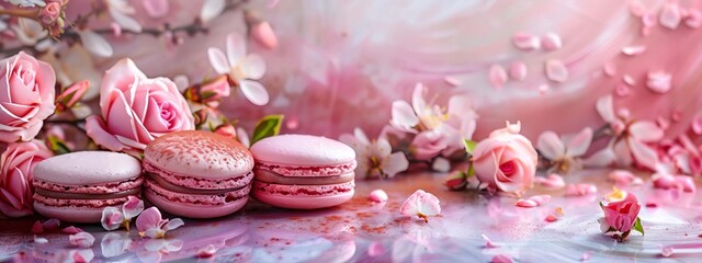 Fototapeta premium French food. macaroons on a beautiful background. selective focus. Generative AI