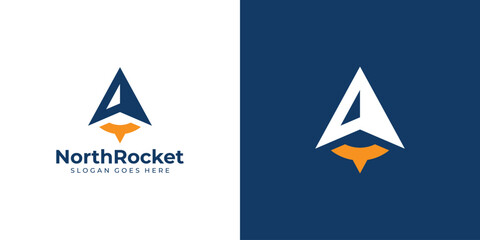 Simple North Rocket Logo. Minimal North and Rocket Logo Icon Symbol Vector Design Inspiration.