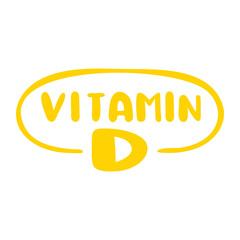 Hand drawn badge. Vitamin D. Flat design. Hand drawn illustration on white background.