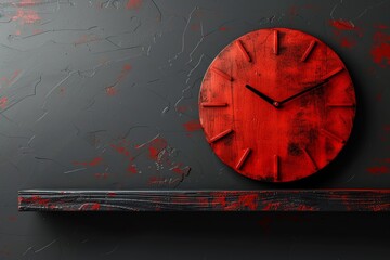 Vintage red clock hanging on a black wall