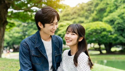 公園で仲良くデートする男女