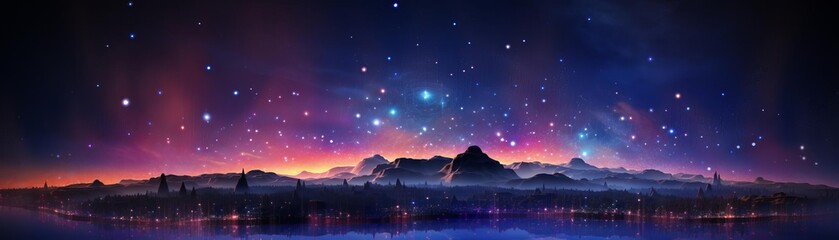 Fototapeta na wymiar Starry Night Over a Tranquil Mountain Landscape