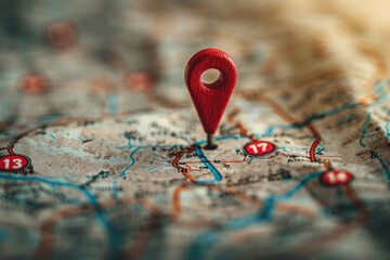 A bright red location marker on the map.