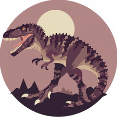 A big Tyrannosaurus dinosaur growling at night on the background of the moon.