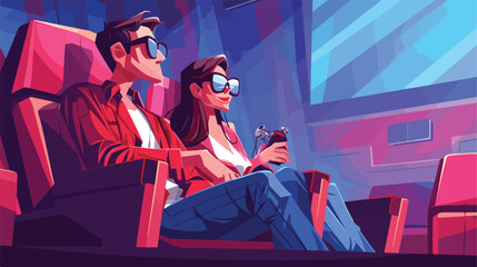 Boyfriend and girlfriend sitting in stereoscopic mo