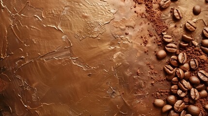 Obraz premium A brown background with coffee beans scattered on it. Concept of warmth and comfort, as the coffee beans are a common symbol of relaxation and enjoyment