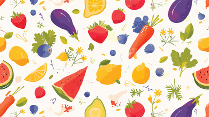 Bright colored seamless pattern with fruits and veg