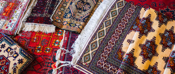 luxury oriental Asian carpets at the bazaar in Uzbekistan in Tashkent