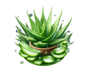 Close-up Fresh Aloe Vera slice isolated transparent background