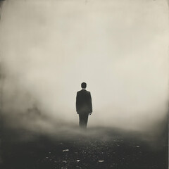 The business man walking along the way, suit, smog, light - obrazy, fototapety, plakaty