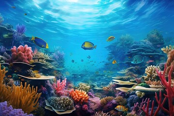 Naklejka premium fish in the aquarium, blue water. Dreams of the sea. Relax at home