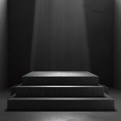 Obraz premium A black stage with stairs and large wall in the background