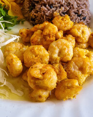 Cuban cuisine, cooked shrimp and congri rice