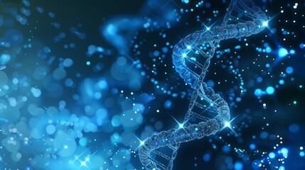  a striking and visually captivating science template, wallpaper or banner featuring the iconic imagery of DNA molecules. In this illustration, the intricate double helix structure of DNA takes center
