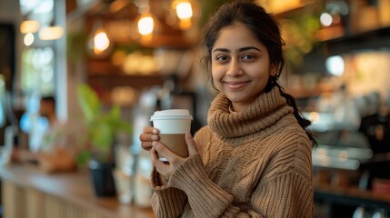Cafe Comfort: Over Shoulder Shot of Indian Woman Embracing Casual Elegance generative ai