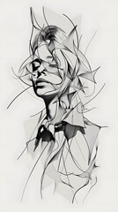 A beautiful woman's face blind contour continuous line AI Generated