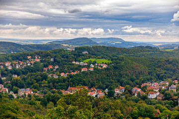 The city of Eisenach in Thuringia, Germany, view from above, from castle Wartburg. - obrazy, fototapety, plakaty