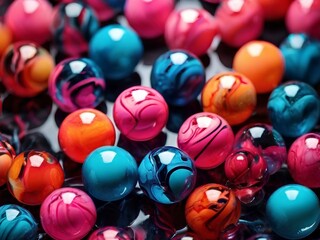 Top view of neon spheres abstract background - various colors, gentle aesthetic colors.