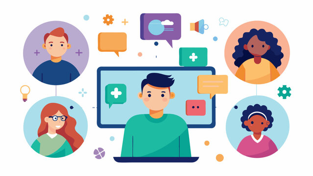 An online platform for individuals with sensory processing disorders to connect and find support discussing coping strategies and sharing helpful tips. Vector illustration