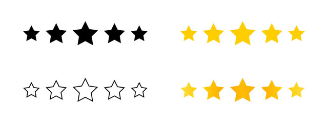 5 star ranking icon set. Five stars review rating vector illustration. Top quality rating symbol.