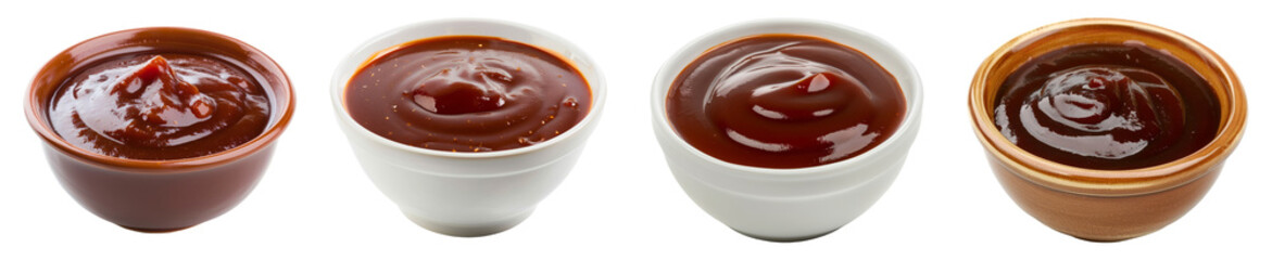 Bowl of barbecue sauce set isolated on transparent background